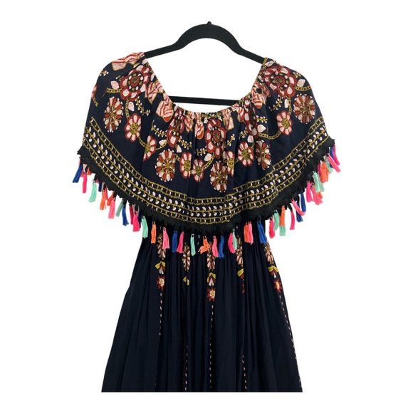 Off  Shoulder Tassel Boho Maxi Summer Ruffle Long Dress Size Medium - Picture 7 of 11